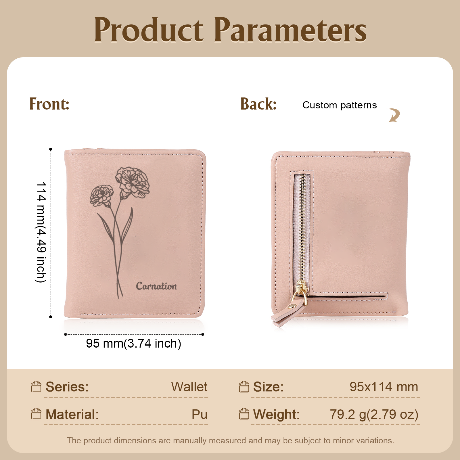 RFID Rosa PU-Leder Blumen-name Damenbörse: Geburtsblumen-Gravurt