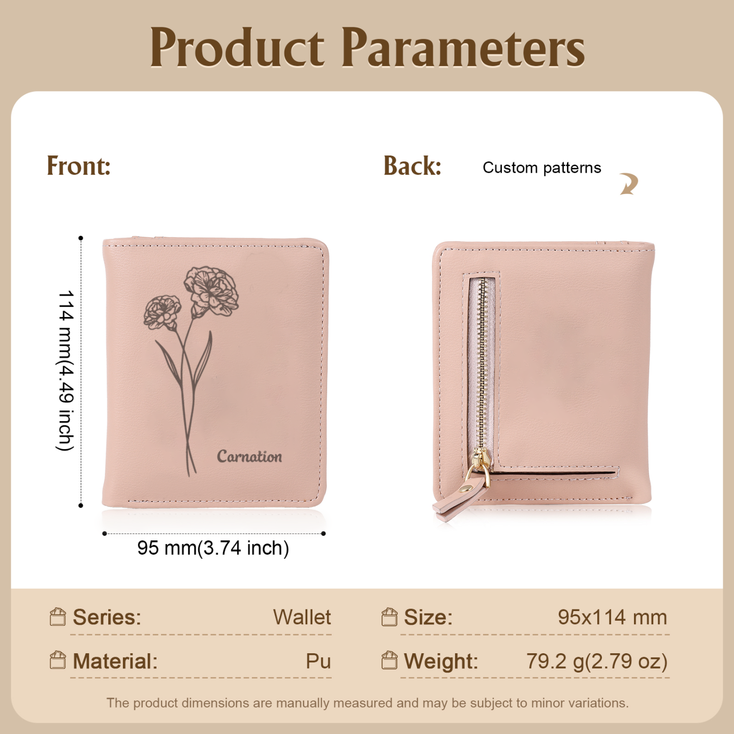 RFID Rosa PU-Leder Blumen-name Damenbörse: Geburtsblumen-Gravurt