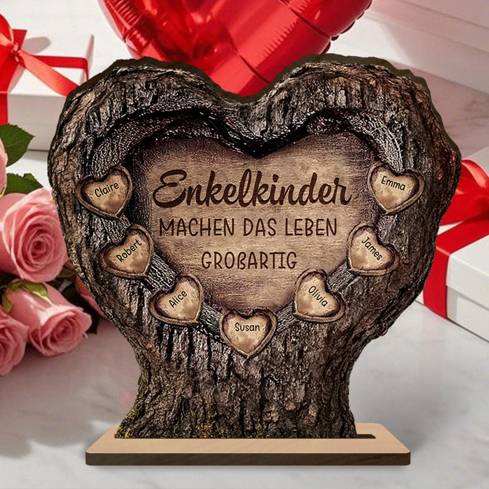 Personalisierte Holz-Herzdeko in Baumstamm-Optik mit Namen für Opa Oma——“Machen das Leben Großaltig”