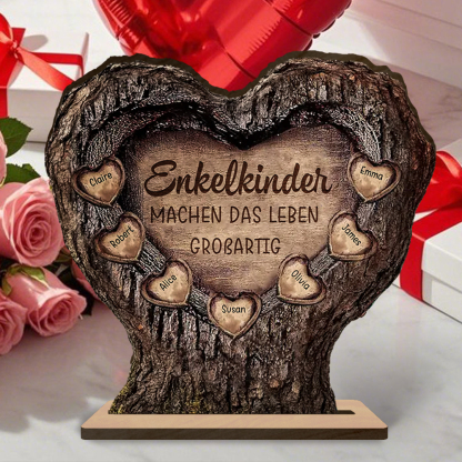 Personalisierte Holz-Herzdeko in Baumstamm-Optik mit Namen für Opa Oma——“Machen das Leben Großaltig”