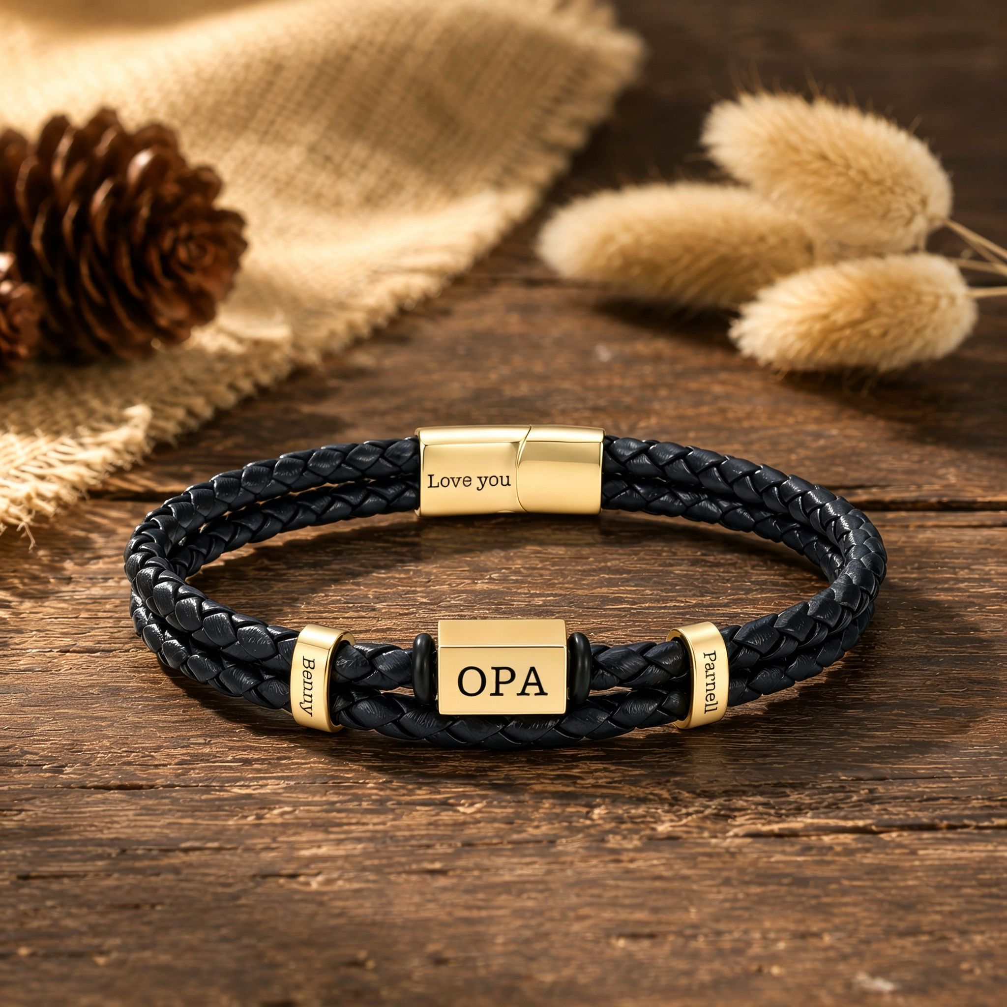Personalisiertes Herrenarmband aus geflochtenem Kunstleder mit 1–6 Namen Geschenk für Papa