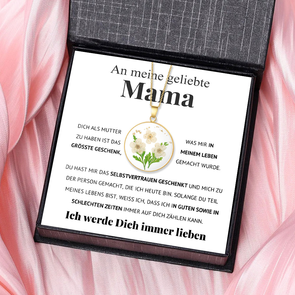 Echte getrocknete personalisierte Geburtsblumen-Boho-Halskette mit gepresstem Blütenanhänger Mama-Kartenset