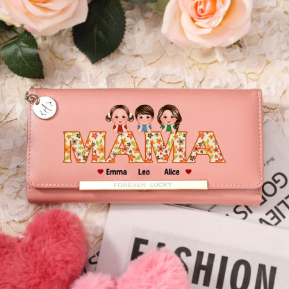 Personalisierte 1-6 Namen & Muster PU Leder Lange Portemonnaie Geldbörse-Geschenke für Mama