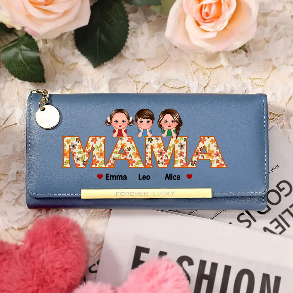 Personalisierte 1-6 Namen & Muster PU Leder Lange Portemonnaie Geldbörse-Geschenke für Mama