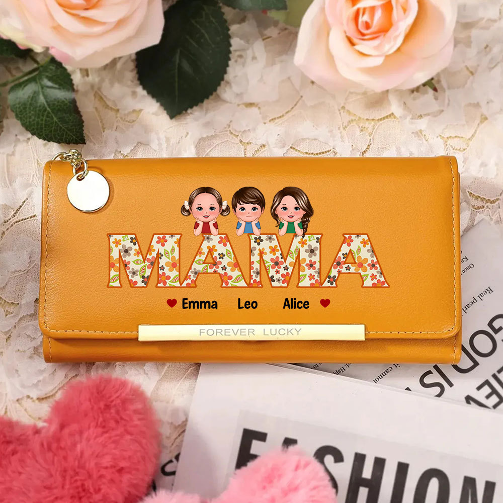 Personalisierte 1-6 Namen & Muster PU Leder Lange Portemonnaie Geldbörse-Geschenke für Mama