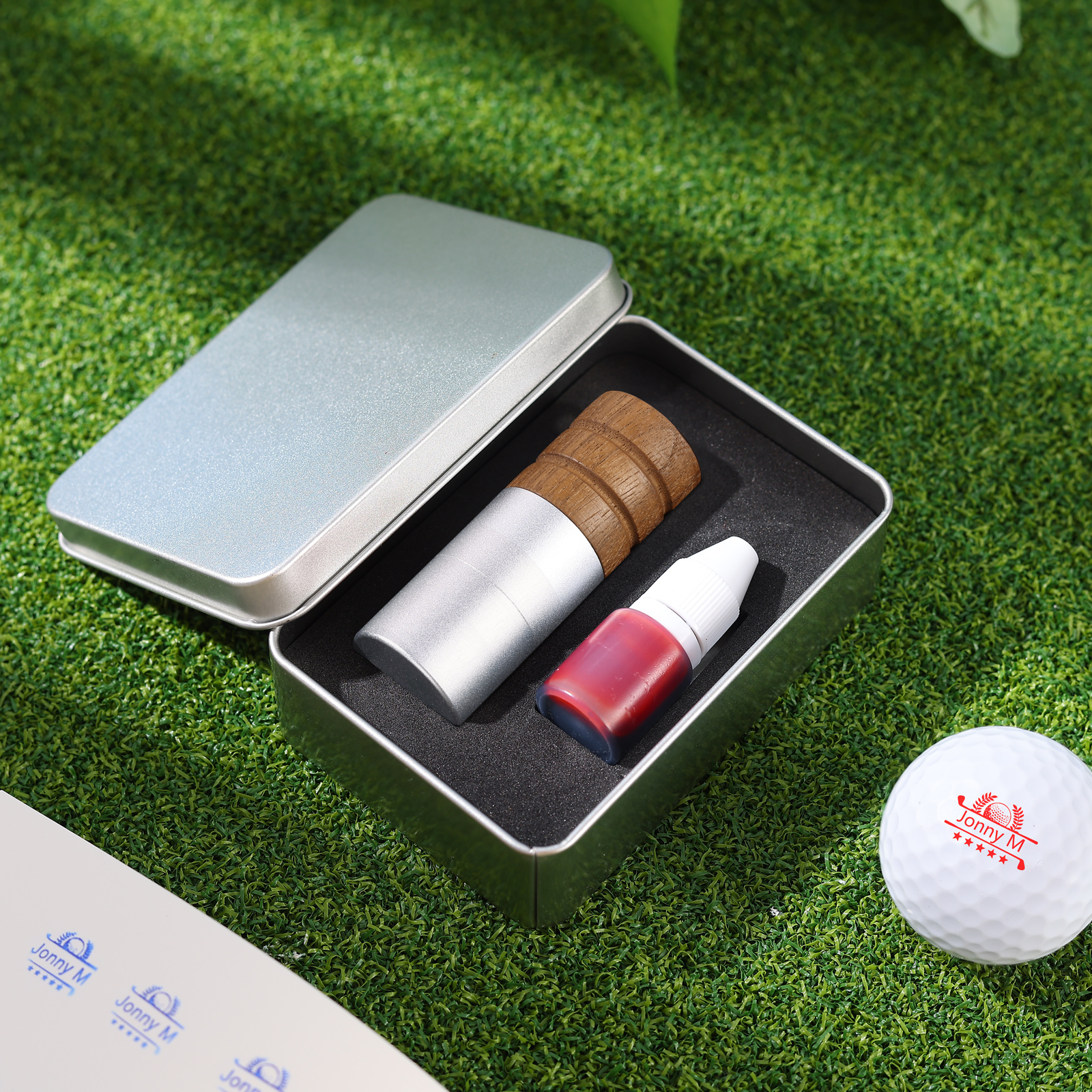 Personalisierter Golfball-Stempel aus Walnussholz Individueller Logostempel