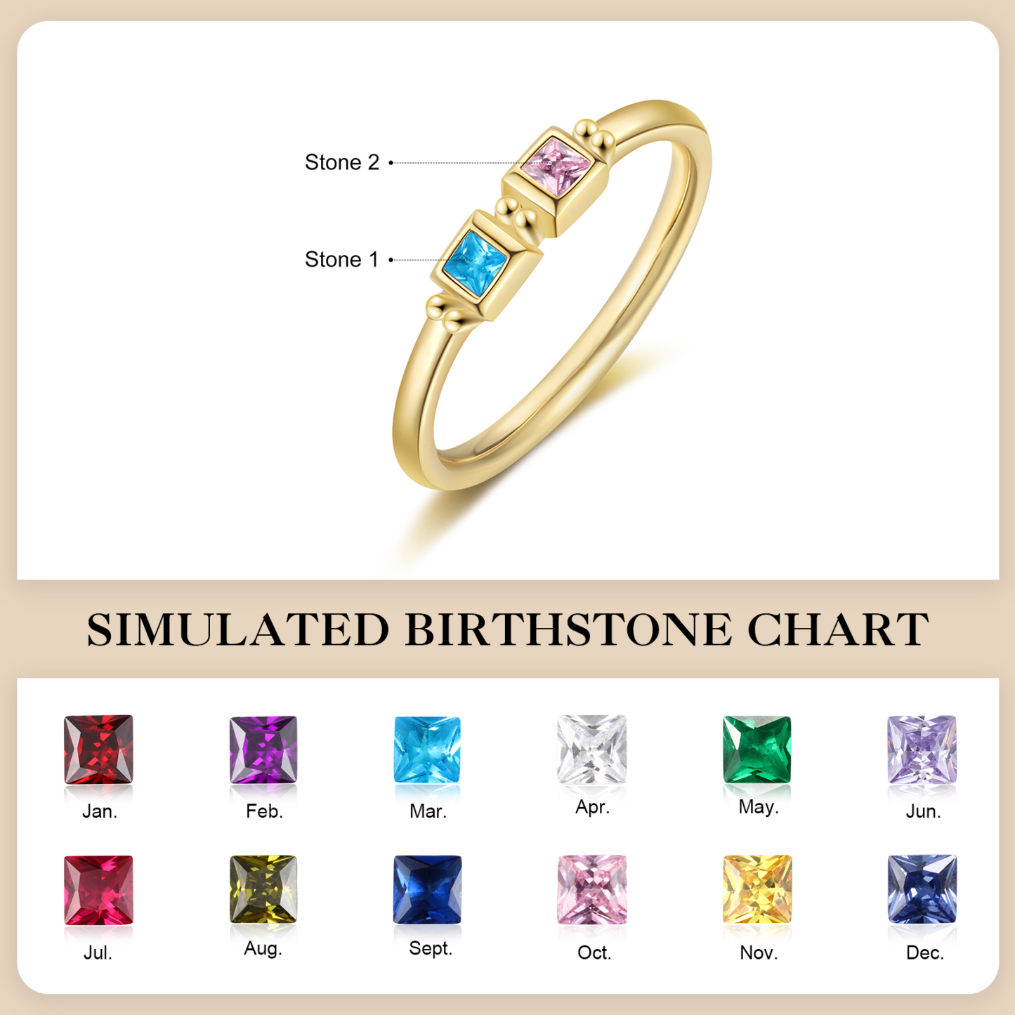 Zarter, vergoldeter Geburtsstein-Ring mit 2–5 personalisierbaren Zirkonia-Steinen