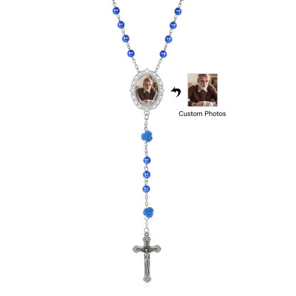 Personalisierter Rosenkranz mit Foto, Kreuz und Perlen religiöses Andenken