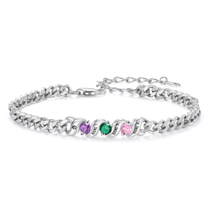 Personalisiertes Cuban Link Armband mit 1–5 Namen und Geburtssteinen