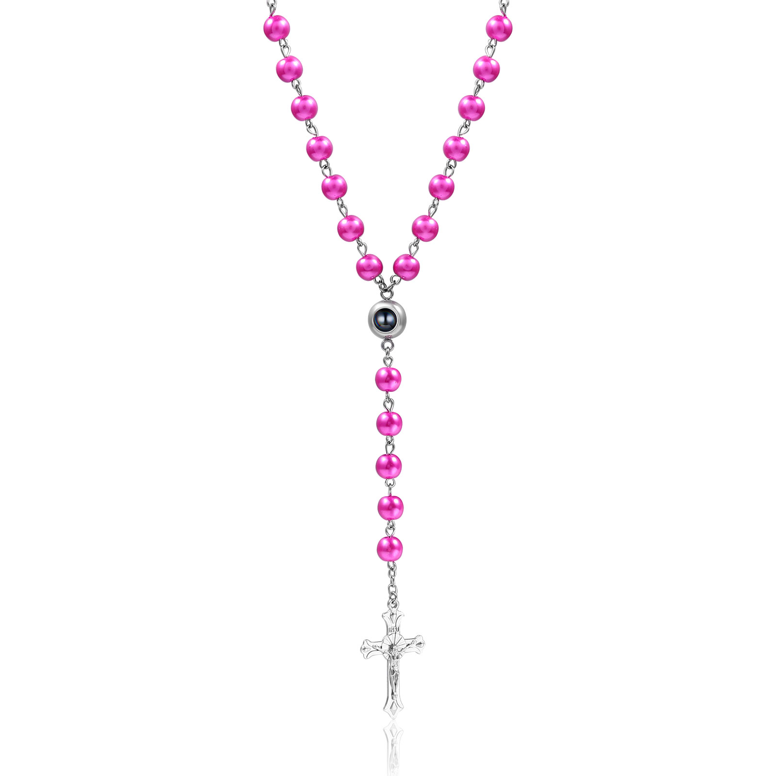 Künstliche Perlen-Halskette mit Kreuz und personalisierte Foto für Gedenken