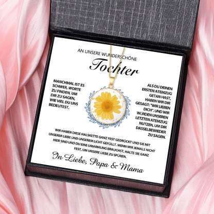 Echte getrocknete personalisierte Geburtsblumen-Boho-Halskette mit gepresstem Blütenanhänger Tochter-Kartenset