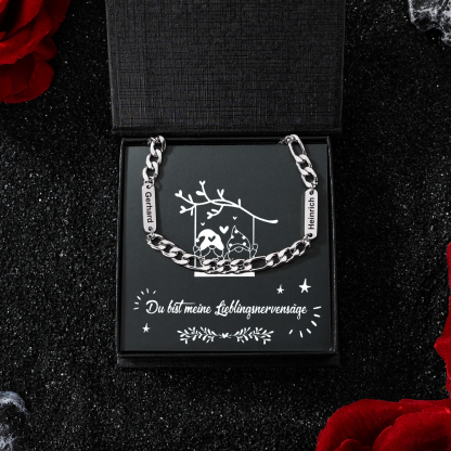 Herren Personalisierte 2 Namen Silberfarbene Edelstahl Halskette - Geschenk mit Nachrichtenkarte für Mann/ Freund