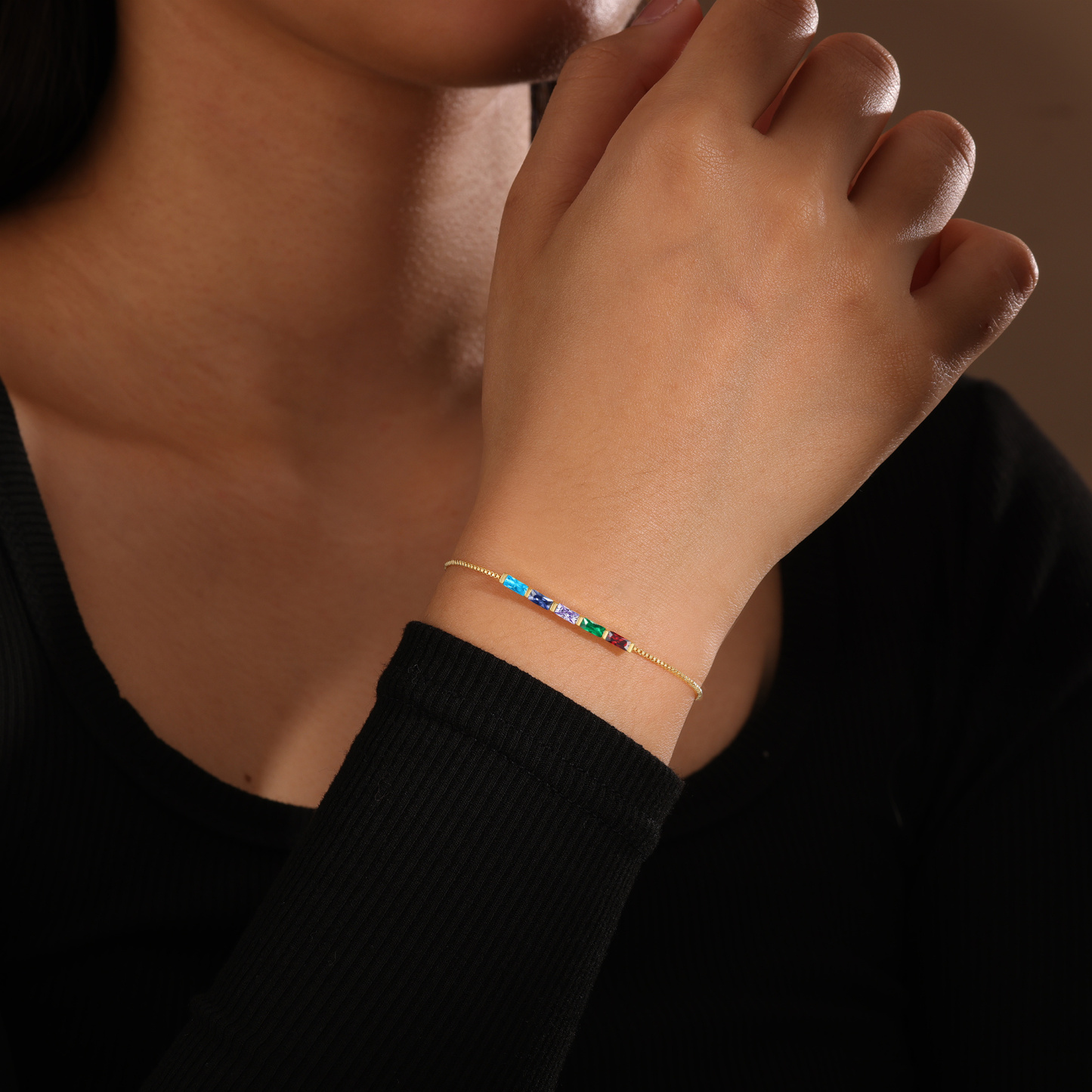 Personalisierbares Armband aus 925er Silber, altvergoldet, mit 2–6 individuellen Geburtssteinen