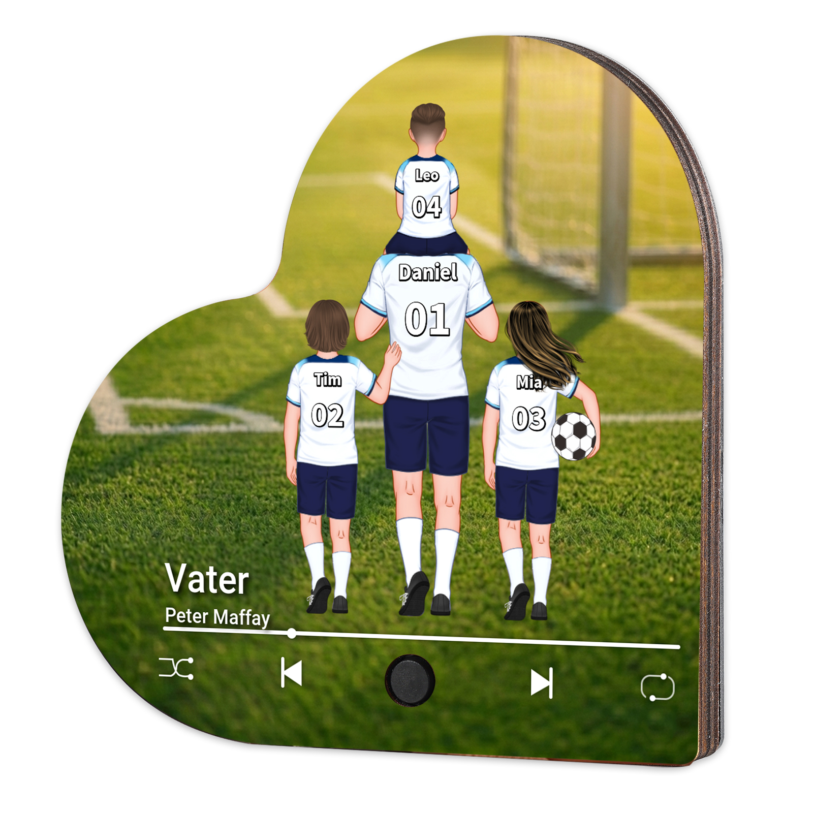 Personalisierter Kühlschrankmagnet im Fußball-Design mit Musik und 1 bis 8 Namen