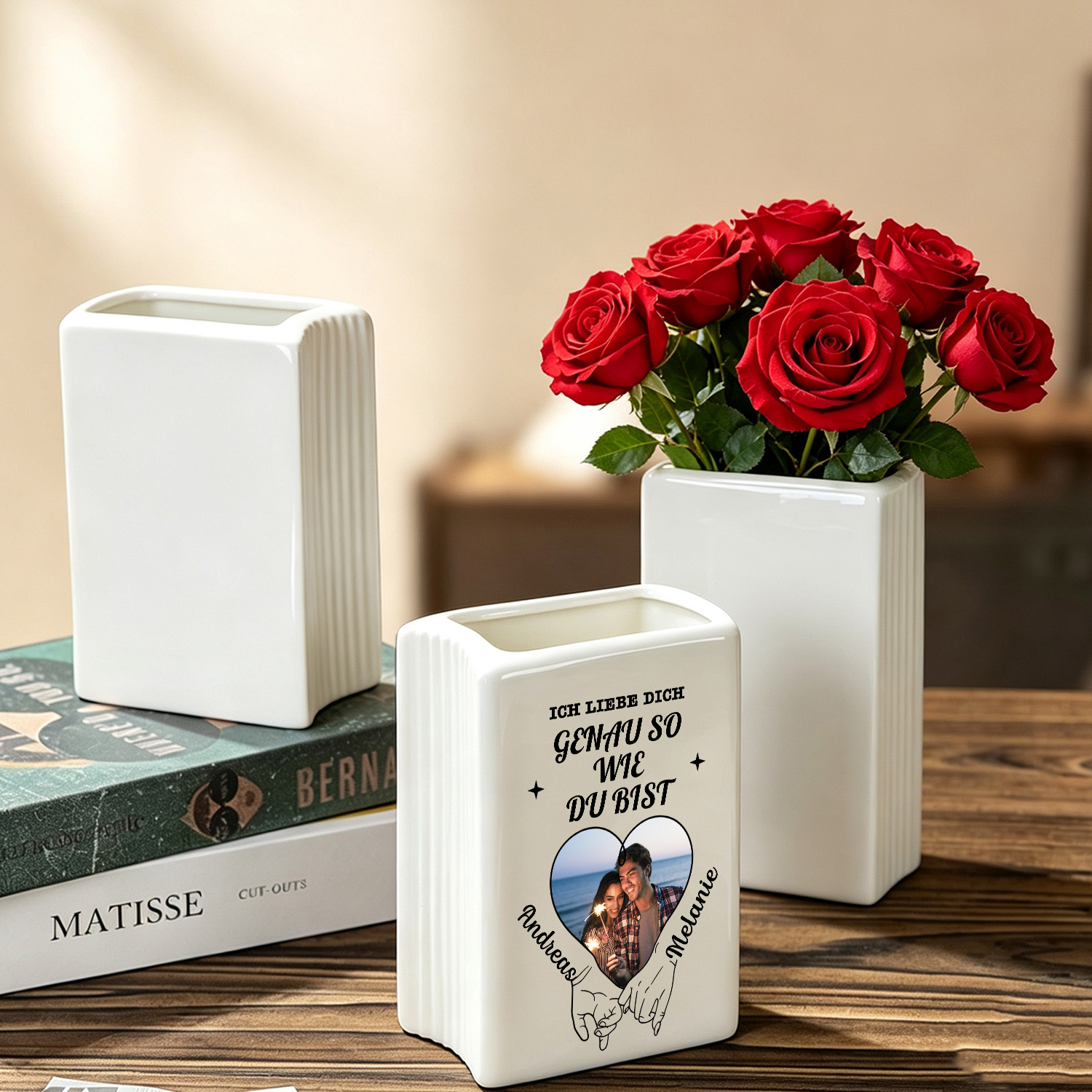 Personalisierte Keramikvase in Buchform mit Foto und Namen Geschenk für deinen Partner oder deine Partnerin