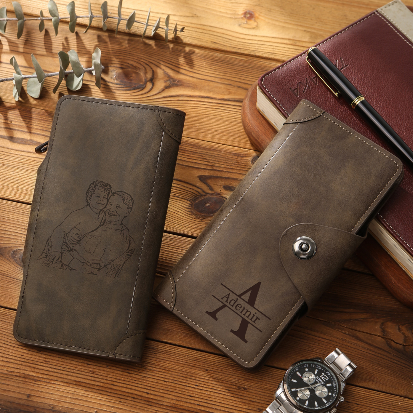 Personalisierte PU-Langbörse mit RFID-Schutz und eigener Foto-Gravur