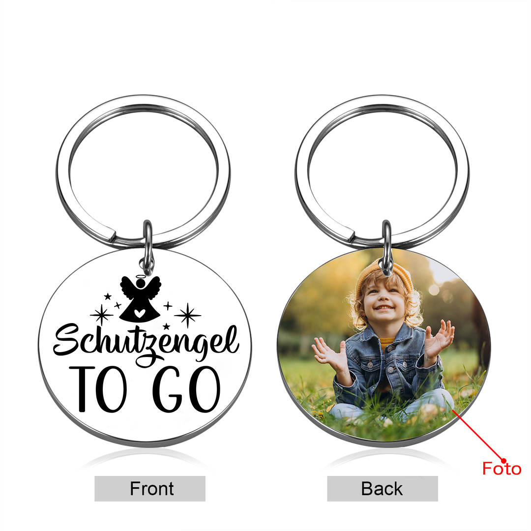 Personalisierte Schutzengel Foto-Kindertag Schlüsselanhänger Edelstahl rund für Kind