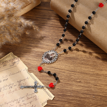 Personalisierter Rosenkranz mit Foto, Kreuz und Perlen religiöses Andenken
