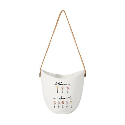 Personalised Hanging Planter Leather Strap For Mum Nan