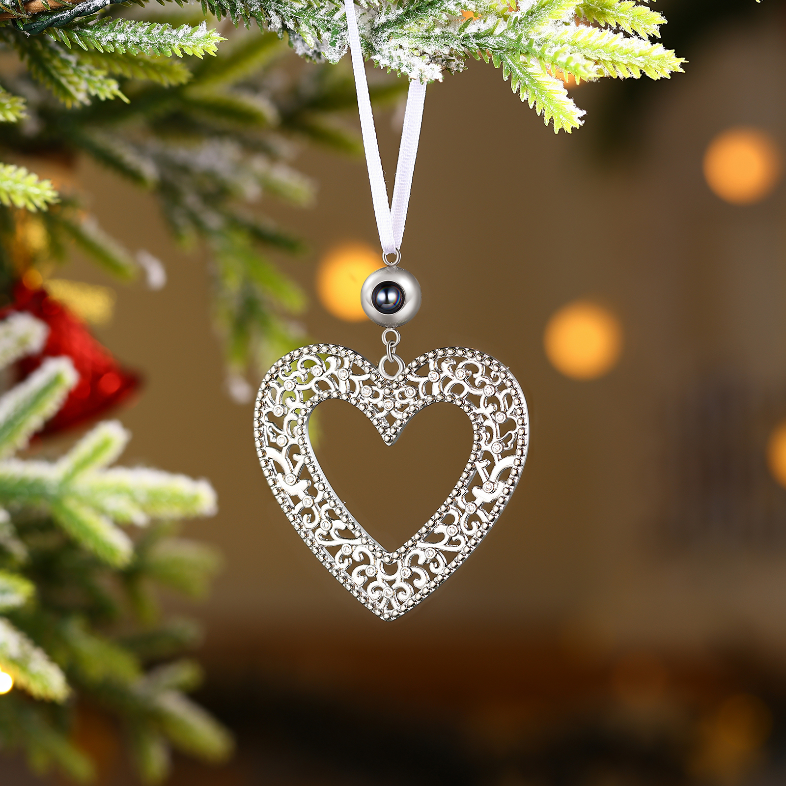 Personalisierter filigraner Herz-Christbaumanhänger mit Fotoprojektion zu Weihnachten,  Weihnachtsanhänger, Ornament