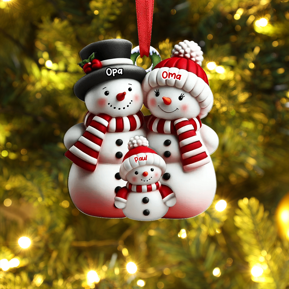 Personalisierter Weihnachtsbaumanhänger Schneemann-Familie - mit Namen personalisierbar