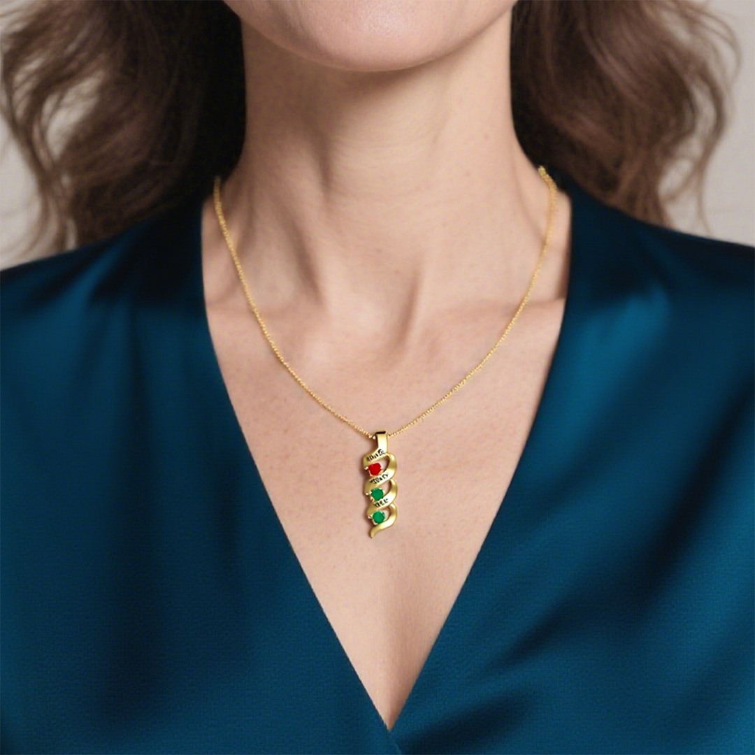 Personalisierte DNA-Halskette mit 2–7 Namen und Geburtssteinen