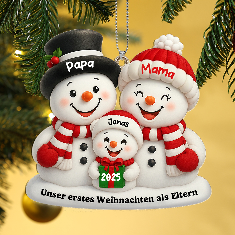 Personalisiertes Weihnachtsanhänger Schneemannfamilie - Erstes Weihnachten
