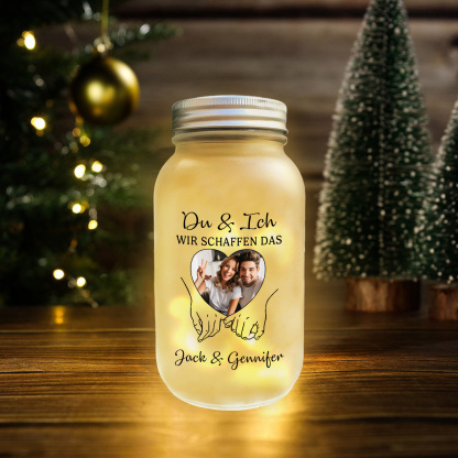 Personalisiertes Foto Lichtglas LED mit zwei Namen und einem Foto Geschenk zum Valentinstag Jahrestag für Freund Freundin Ehefrau Ehemann | Kettenmachen