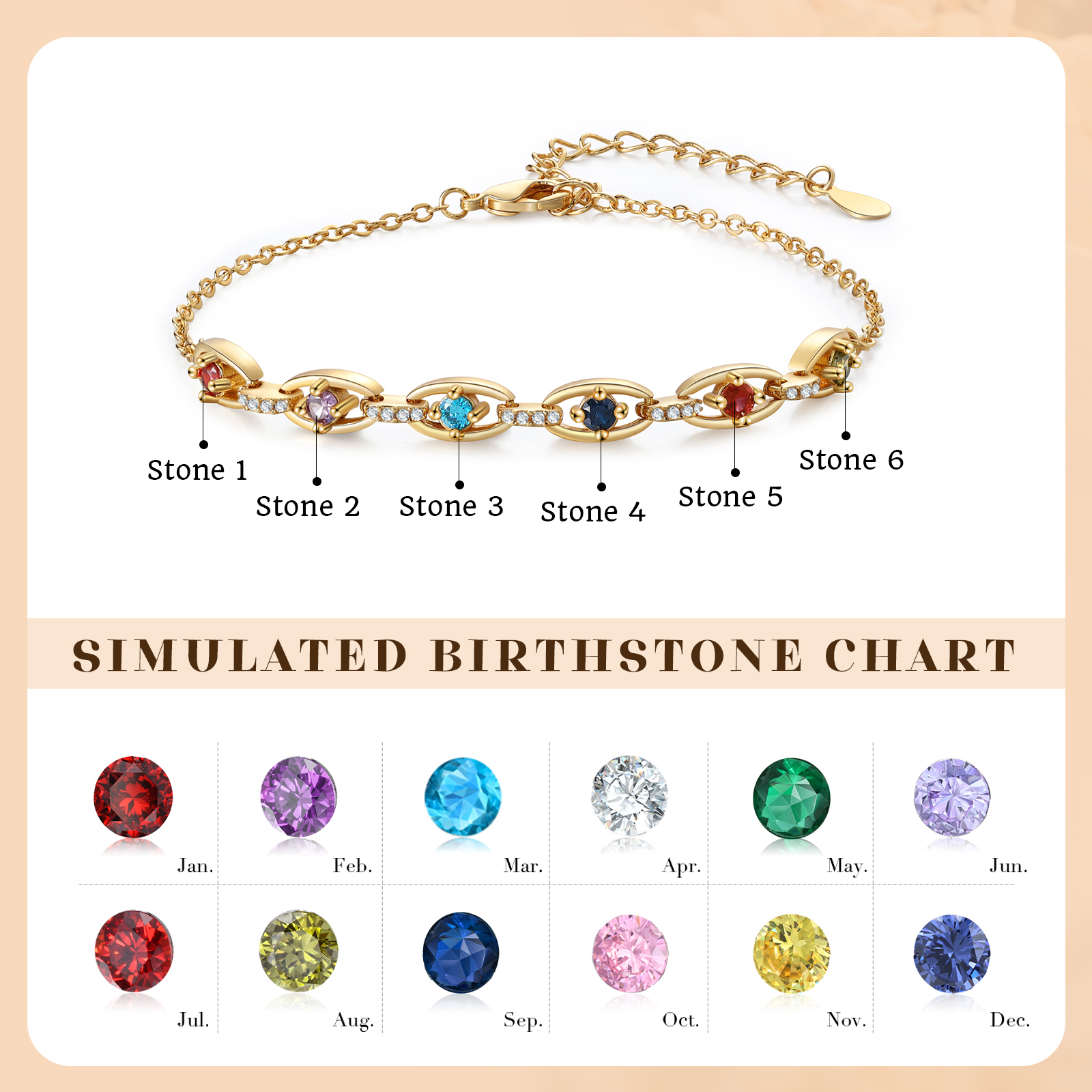 Personalisiertes Goldarmband mit Geburtssteinen – Elegante Familienbande