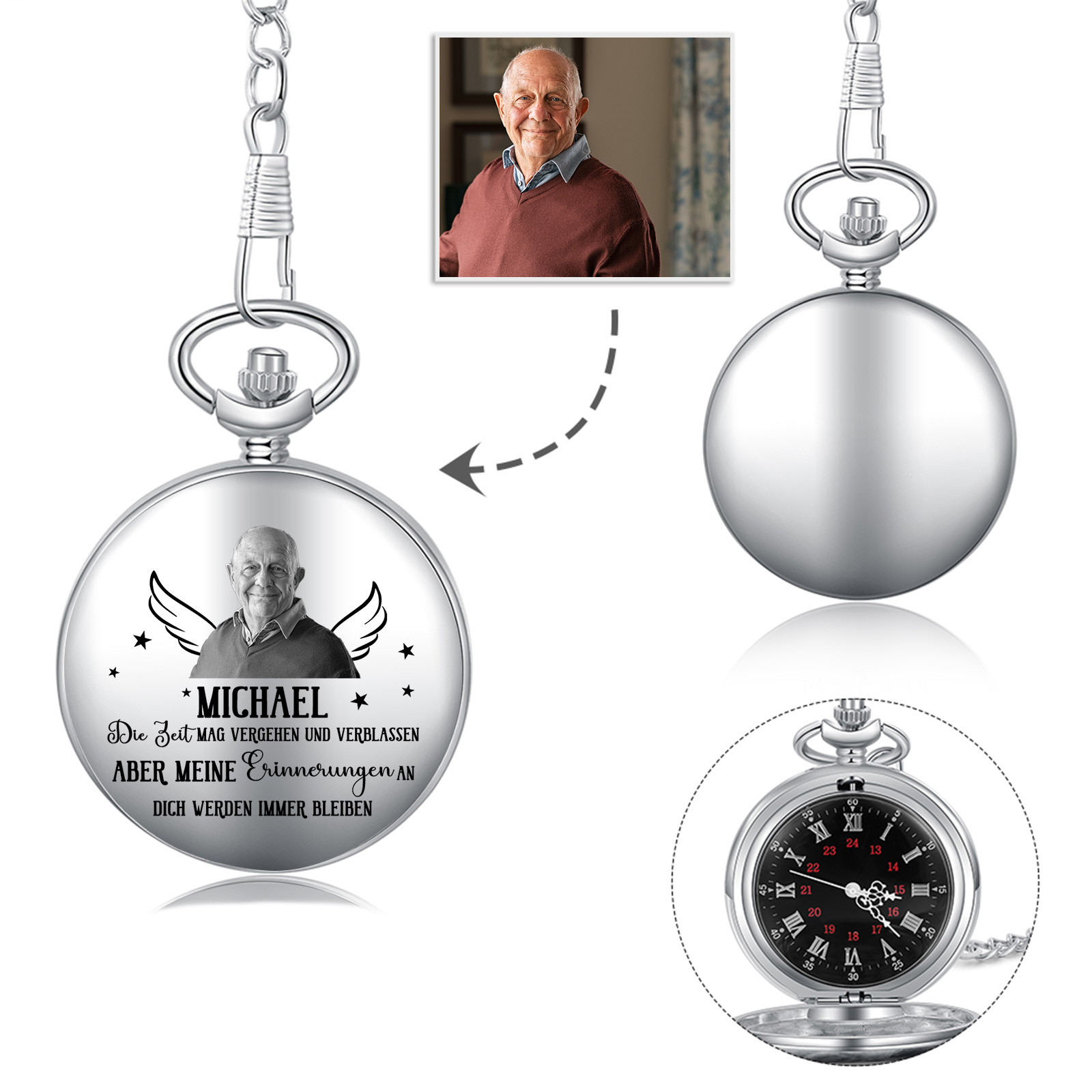 Personalisierte Taschenuhr mit Erinnerungsfoto