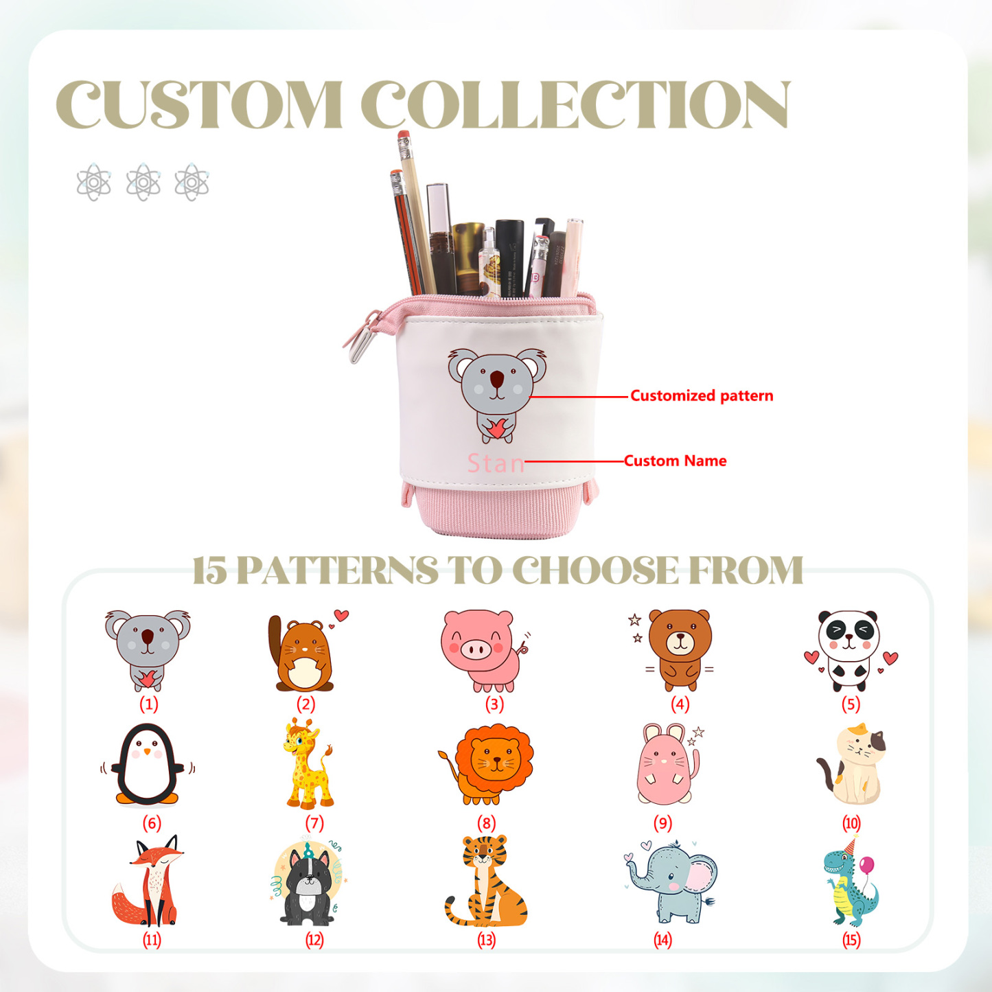 Personalisierbares Federmäppchen mit süßem Tiermotiv & Name Perfekt als Geschenk für Kinder und Freunde 