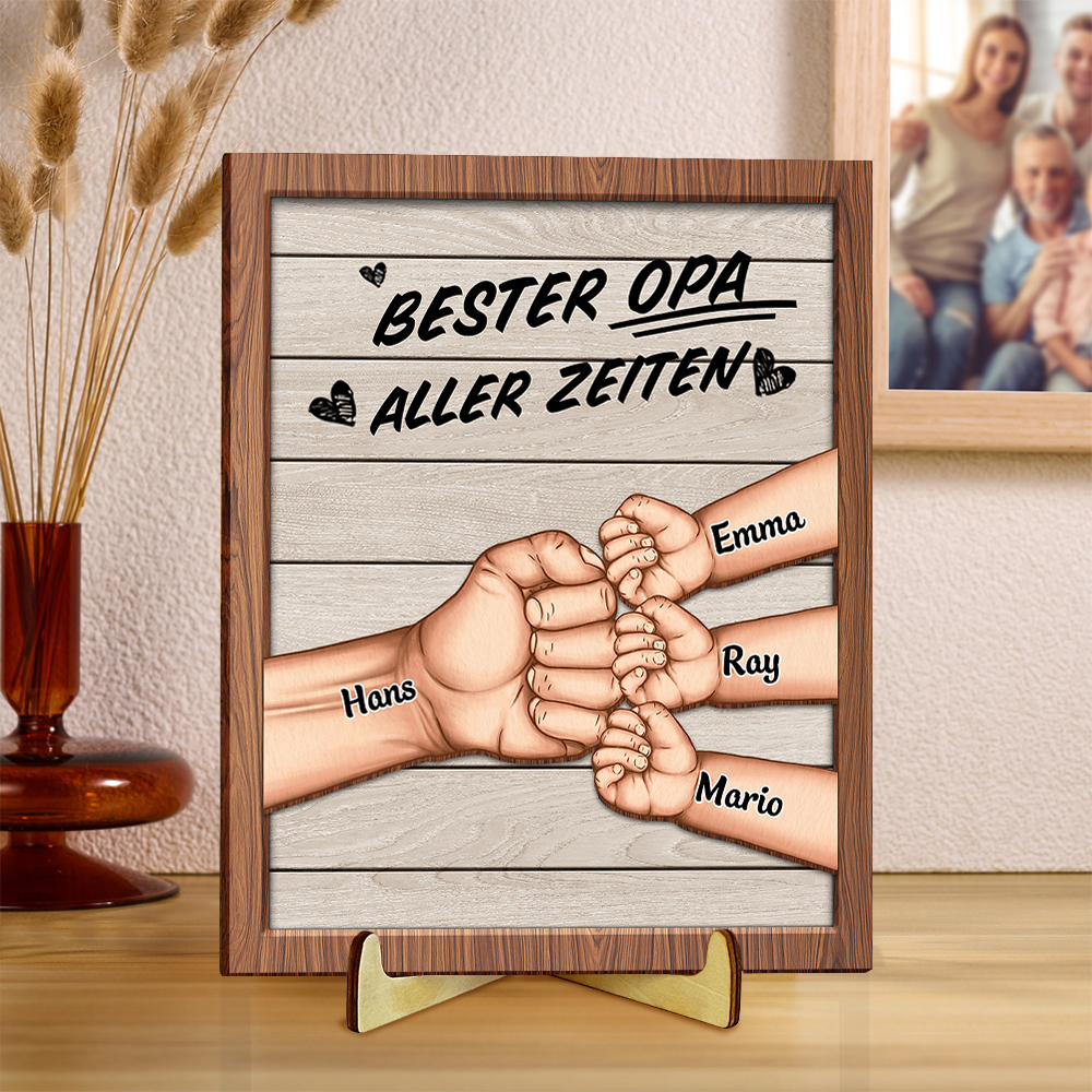 Bester Opa aller Zeiten Personalisiertes Opa-Faustgruß-Holzschild mit 1–8 Namen, Geschenk zum Tag der Großeltern | Jessemade