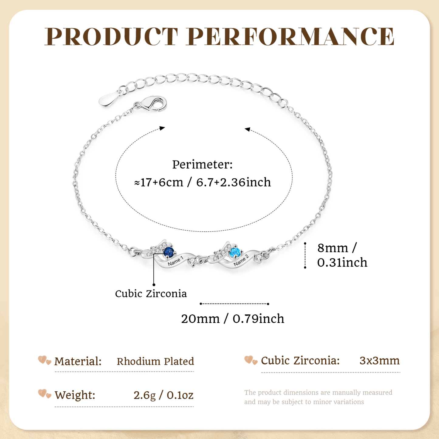 Personalisierbares Familienarmband mit 2–5 Geburtssteinen und Namen