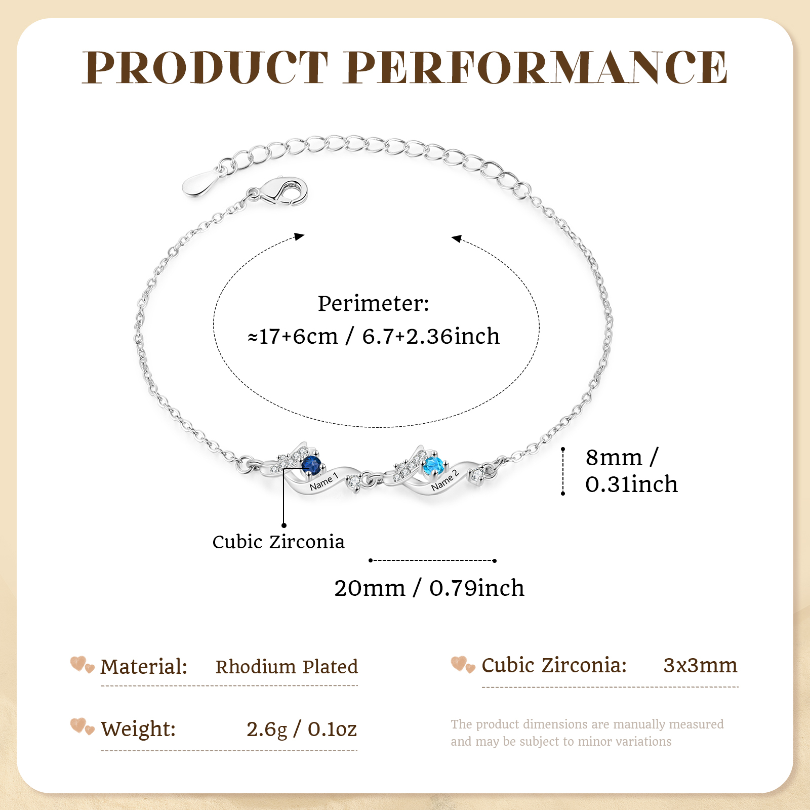 Personalisierbares Familienarmband mit 2–5 Geburtssteinen und Namen