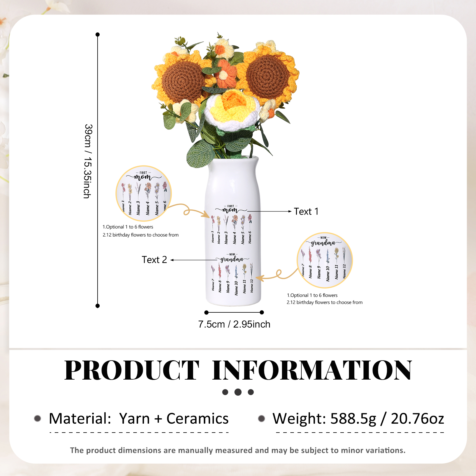 Personalisierte 1-12 Namen & Blumen- Zuerst Mama, Jetzt Oma- Familie Keramik-Vase Geschenk für Mama/Oma