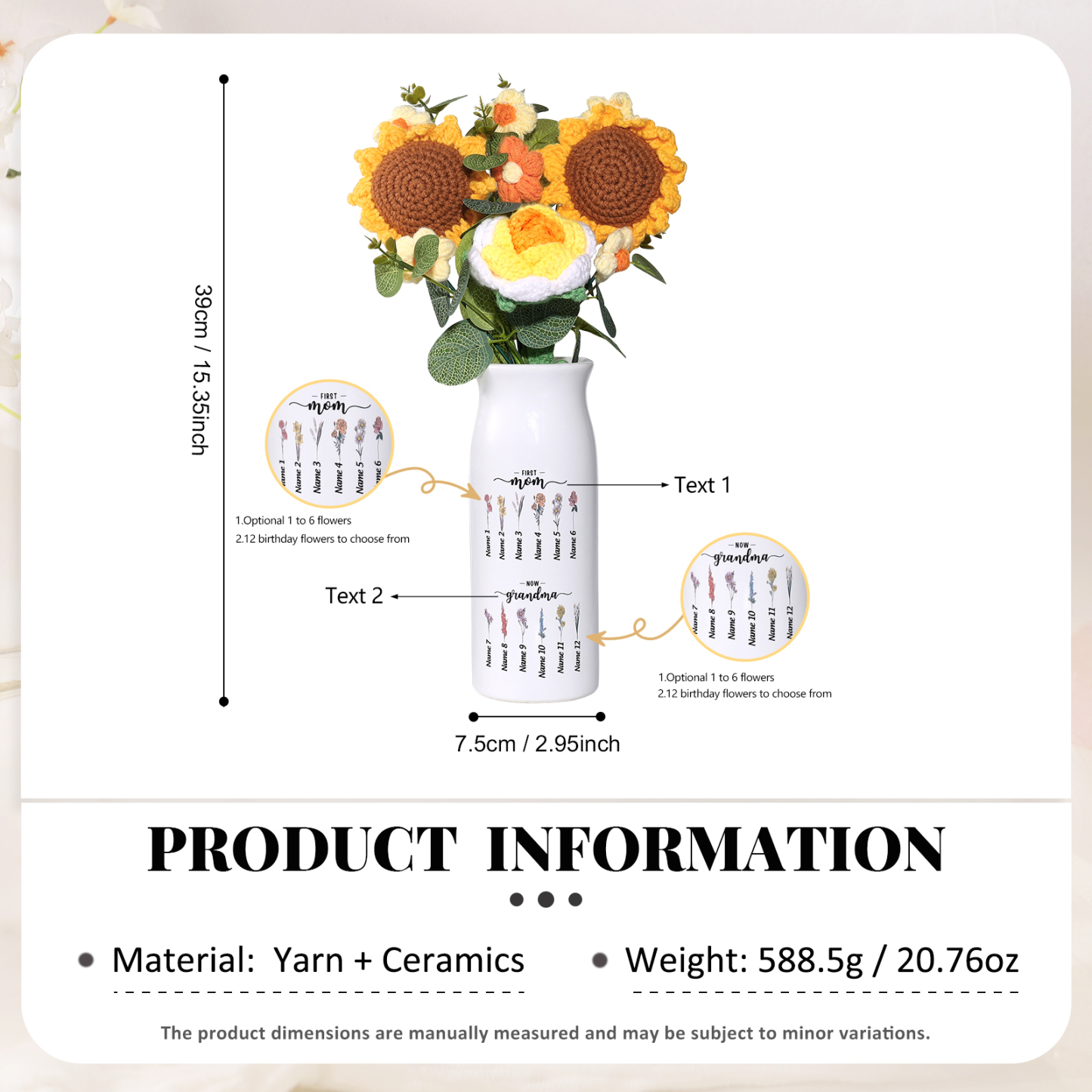 Personalisierte 1-12 Namen & Blumen- Zuerst Mama, Jetzt Oma- Familie Keramik-Vase Geschenk für Mama/Oma