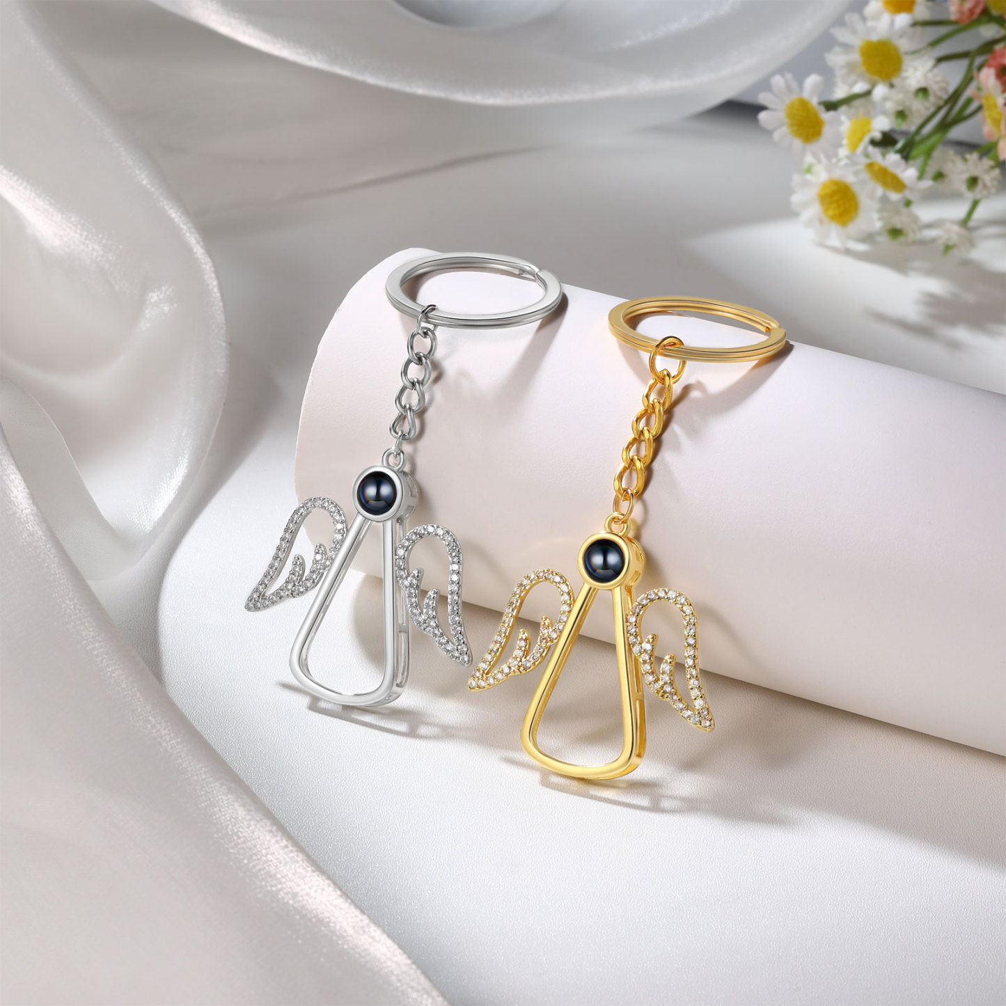 Personalisierter Engel-Schlüsselanhänger mit Fotoprojektion – Geschenk zum Muttertag, Geburtstag