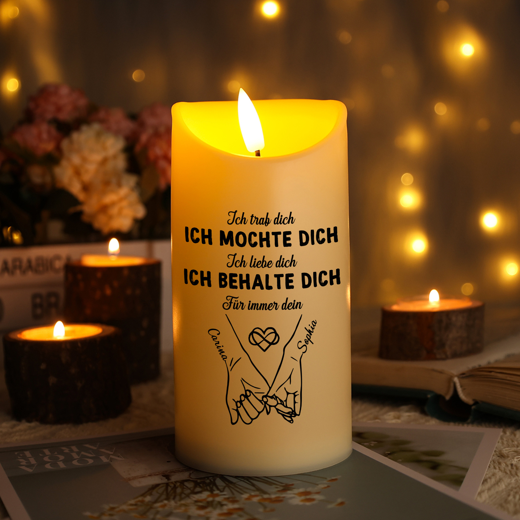 Personalisierte LED-Kerze mit Kalender & Namen