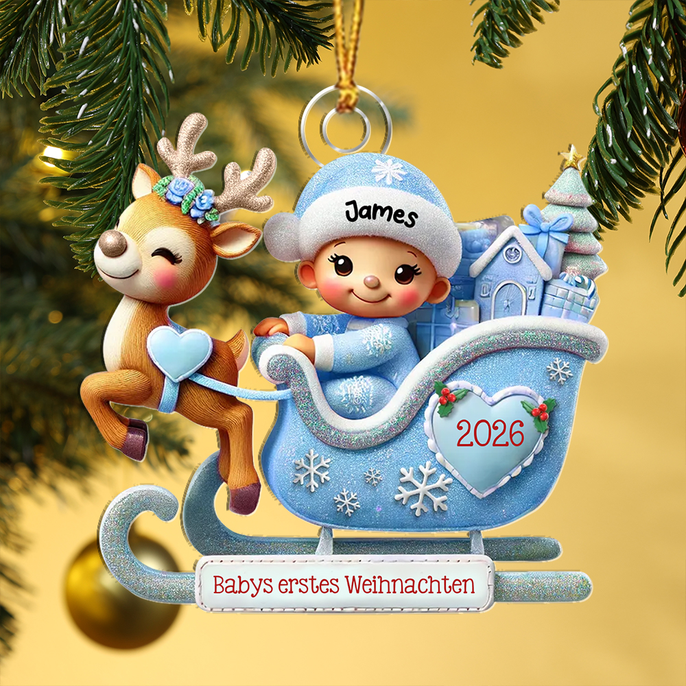 Personalisierter Schlitten-Weihnachtsanhänger mit Wunschname – Geschenk zu Babys erstem Weihnachten
