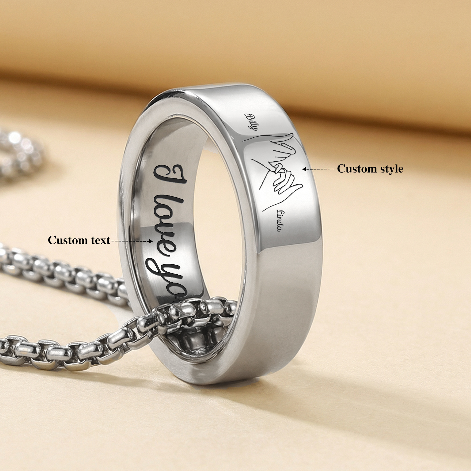 Personalisierte Partnerkette aus Edelstahl – Gravierte Ringe mit Vornamen & Text