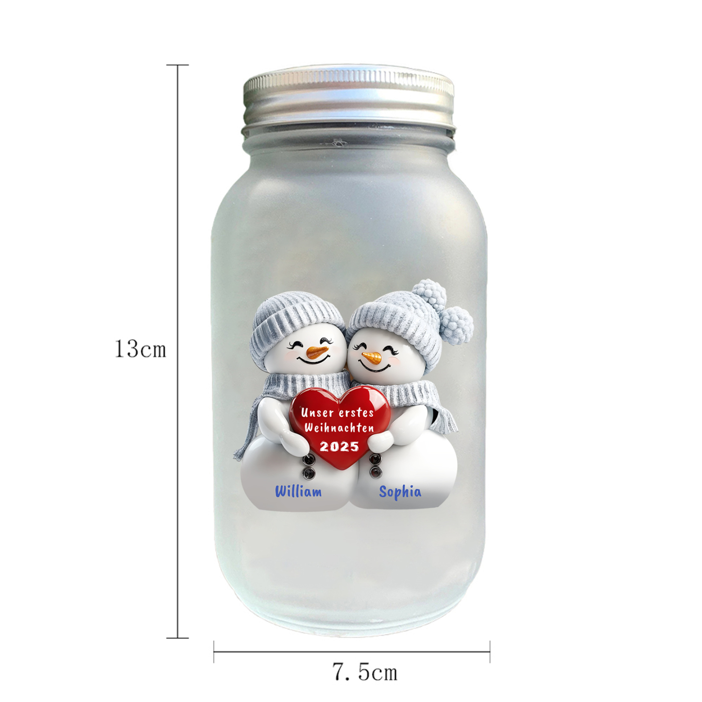 Personalisierte Solar-Einmachglas-Lampe mit Schneemann-Paar Glasflaschen 