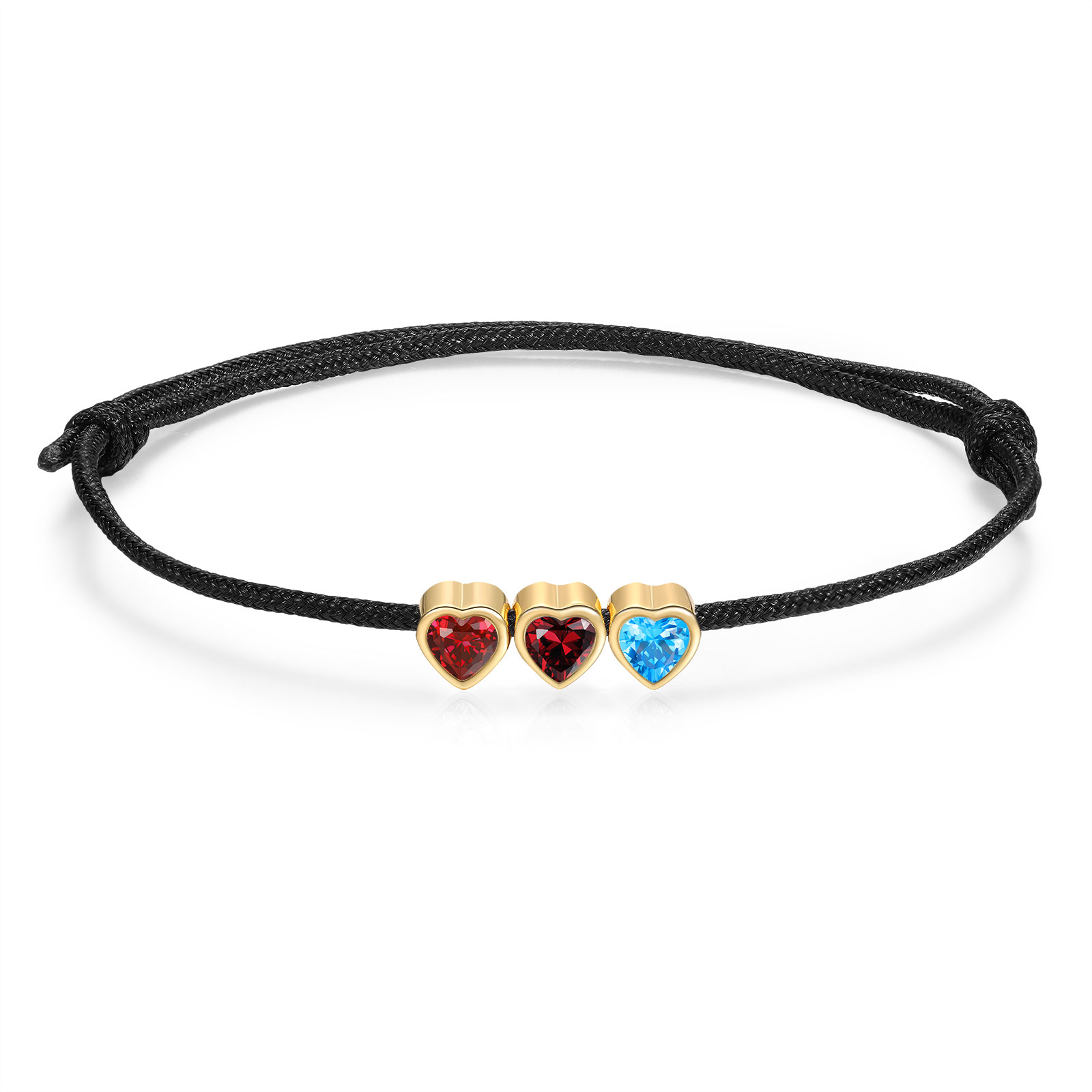 Personalisiertes verstellbares Kordelarmband mit 2–5 herzförmigen Geburtssteinen Geschenk für Mama