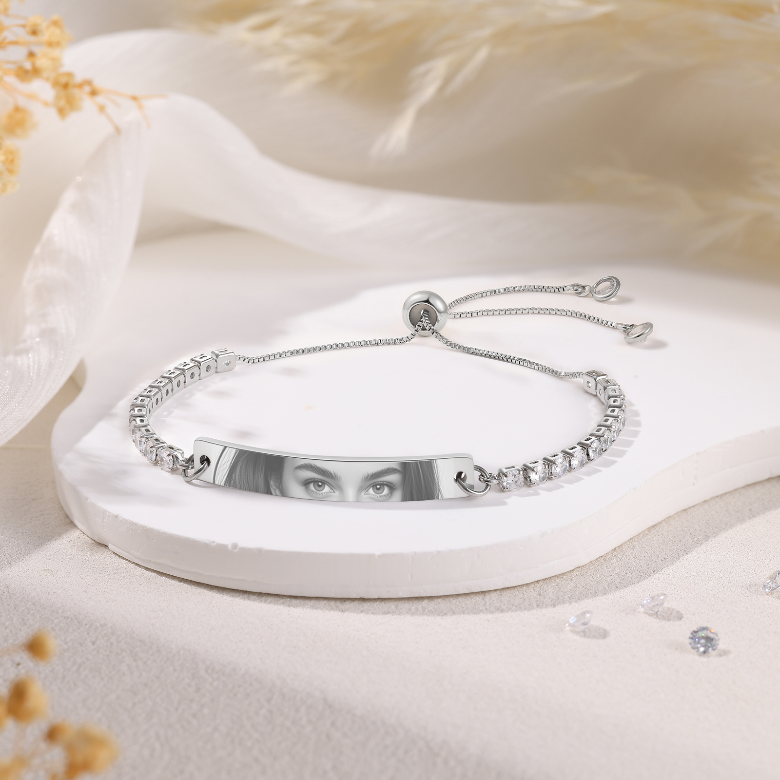 Verstellbares Tennisarmband mit individuell gestalteter Augenfoto-Anhänger