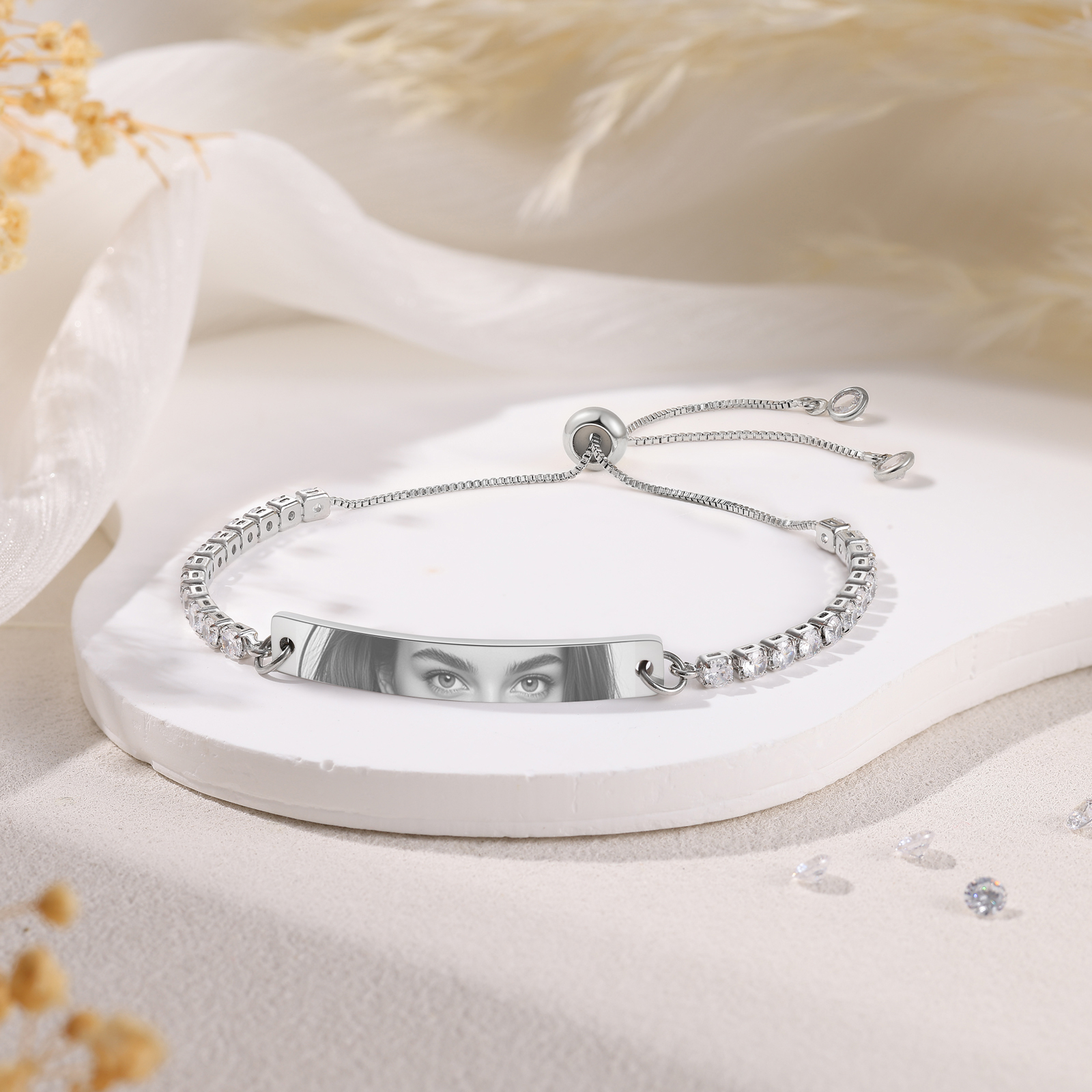 Verstellbares Tennisarmband mit individuell gestalteter Augenfoto-Anhänger