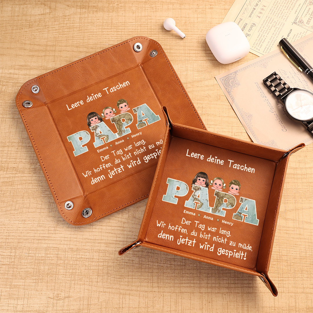 Personalisierte PU-Leder-Ablageschale mit 1–6 namen und Kindern für Papa Geschenk zum Vatertag