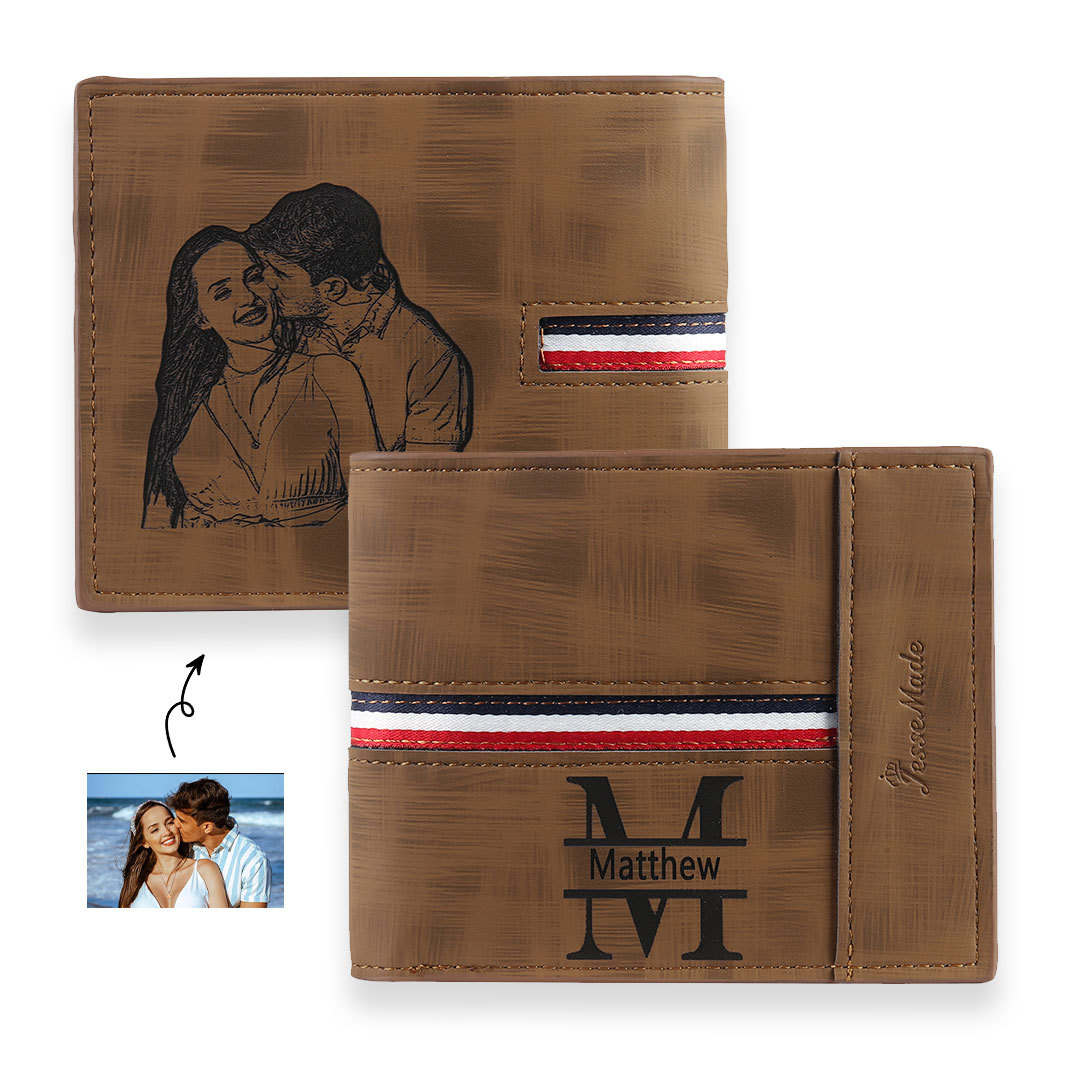 Personalisierte Foto & Name & 1 Buchstabe PU Leder Geldbörse