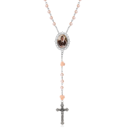 Personalisierter Rosenkranz mit Foto, Kreuz und Perlen religiöses Andenken
