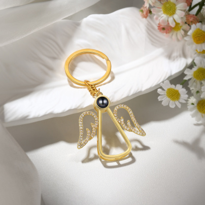 Personalisierter Engel-Schlüsselanhänger mit Fotoprojektion – Geschenk zum Muttertag, Geburtstag