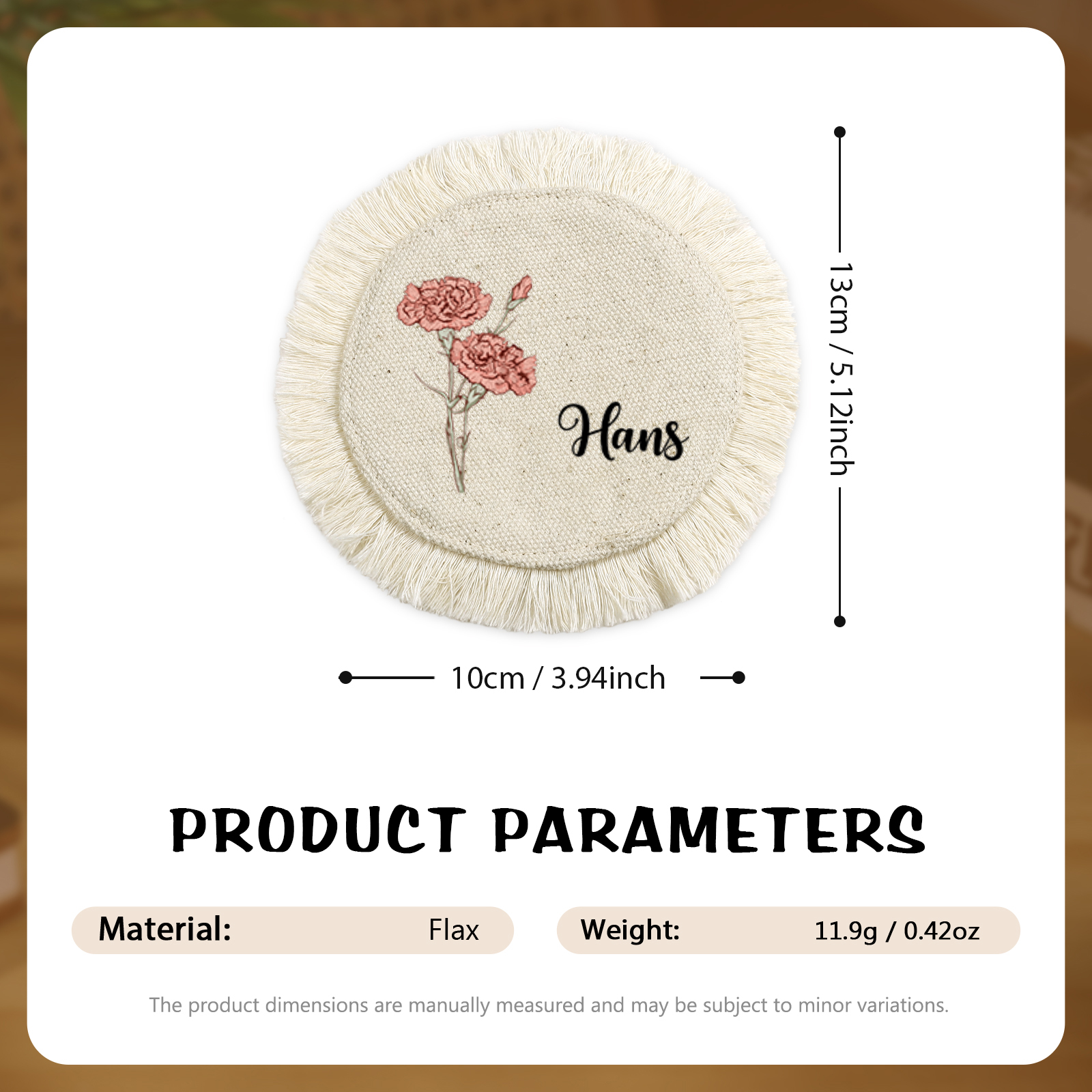 Personalisiertes Weiß Leinen-Tischset Untersetzer Geburtsblumen für Mama Oma