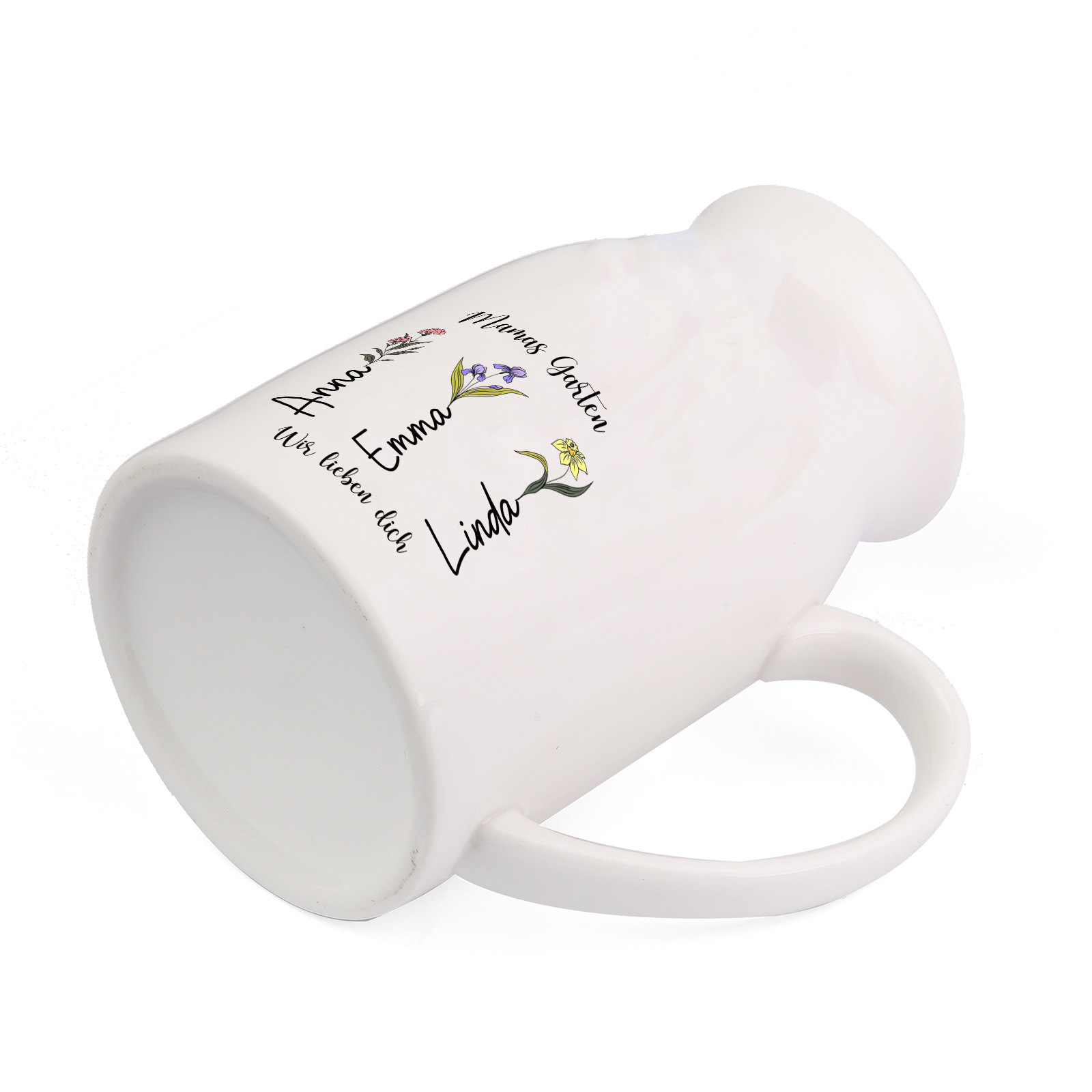 Personalisierte Keramikvase „Mamas Garten“ mit 1–10 Geburtsmonaten und Namen